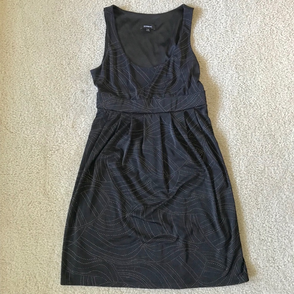 Express Black Empire Waist Dress Gold Bead Design